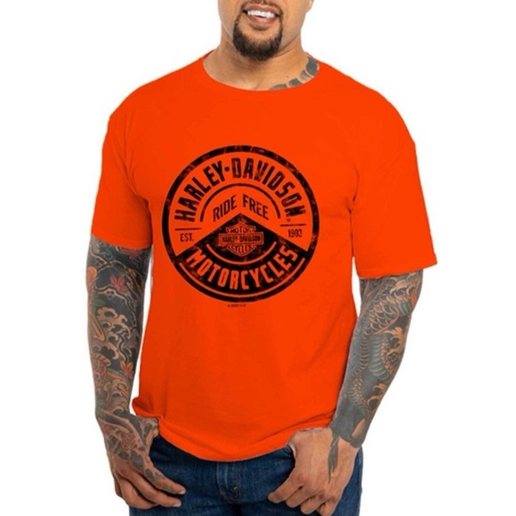 Harley-Davidson T Shirt Size M Orange Ride Free College Station Texas The Ranch‎ - Picture 1 of 10